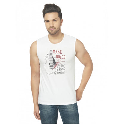 Generic Men's Casual Cotton Blended Printed Sleeveless Vest (White)