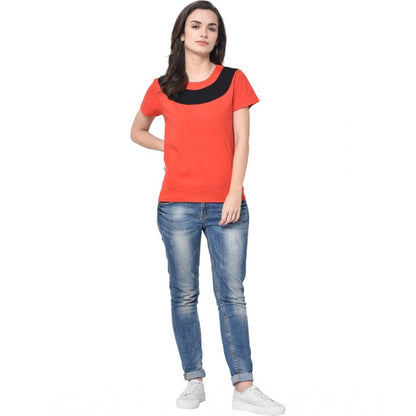 Generic Women's Cotton Blend Solid Regular Sleeves Round Neck Regular Top (Multicolor)