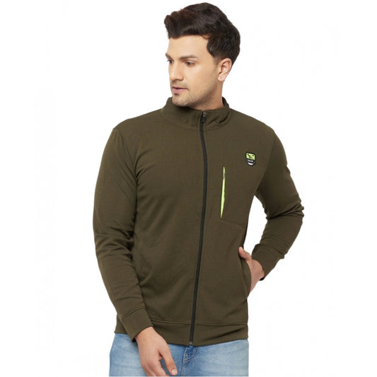 Generic Men's Solid Polyester Full Sleeve Sports Jacket (Green)