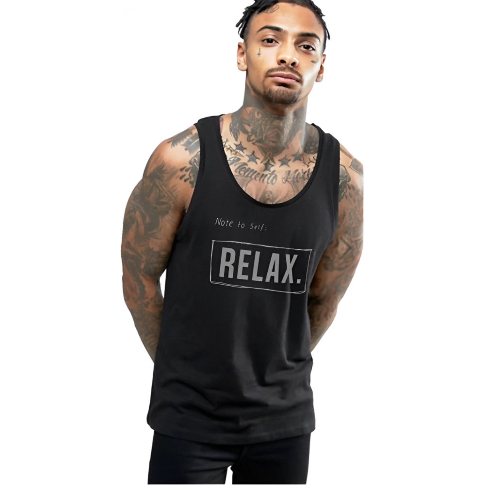 Generic Men's Casual Cotton Blended Printed Sleeveless Vest (Black)