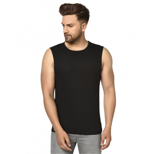 Generic Men's Casual Cotton Blended Solid Sleeveless Vest (Black)