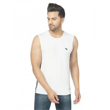 Generic Men's Casual Polyester Printed Sleeveless Vest (White)