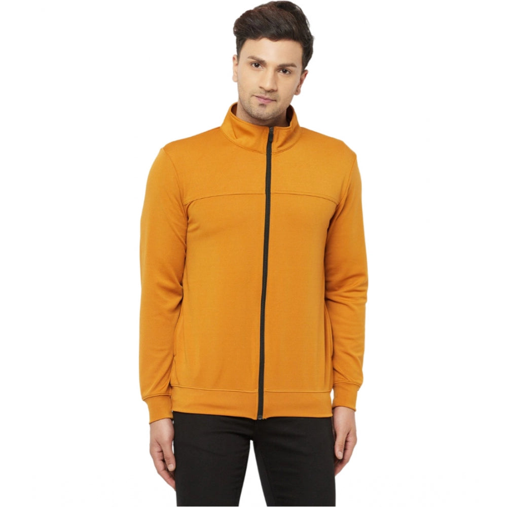 Generic Men's Solid Lycra Blend Full Sleeve Casual Jacket (Yellow)