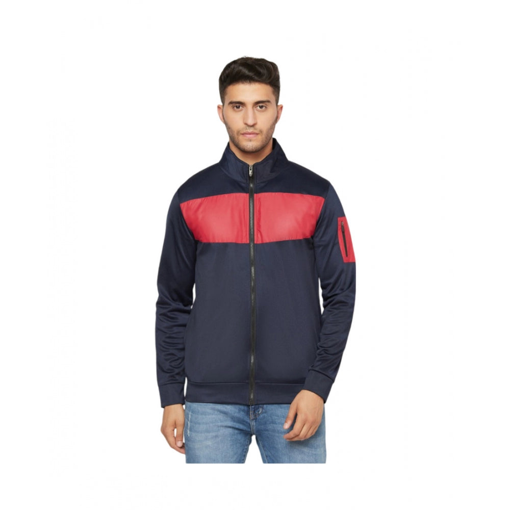 Generic Men's Solid Polyester Full Sleeve Casual Jacket (Blue-Red)