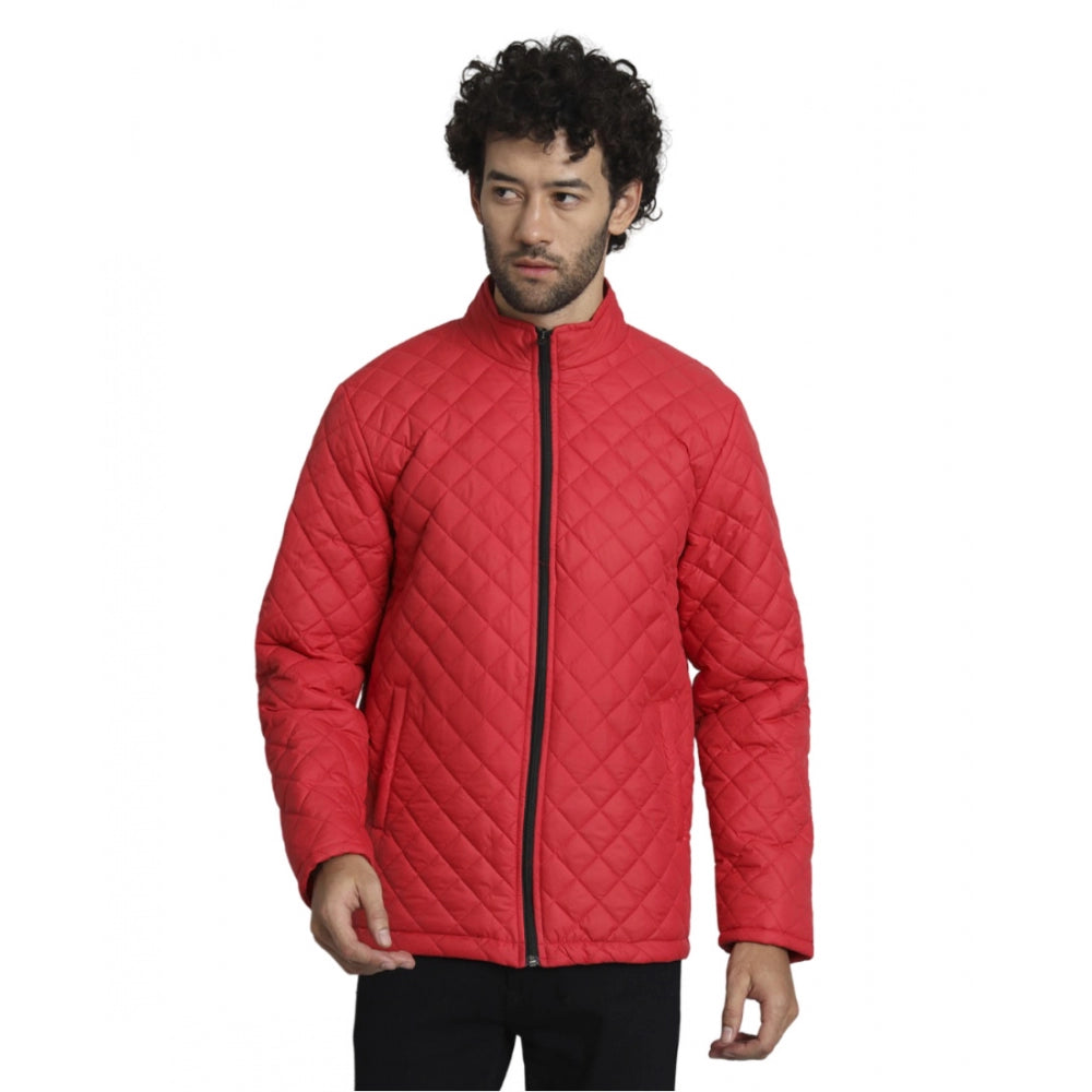 Generic Men's Solid Polyester Full Sleeve Bomber Jacket (Red)