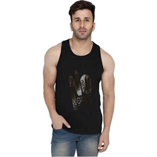 Generic Men's Casual Cotton Blended Printed Sleeveless Vest (Black)