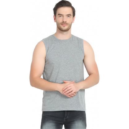 Generic Men's Casual Cotton Blended Solid Sleeveless Vest (Grey)