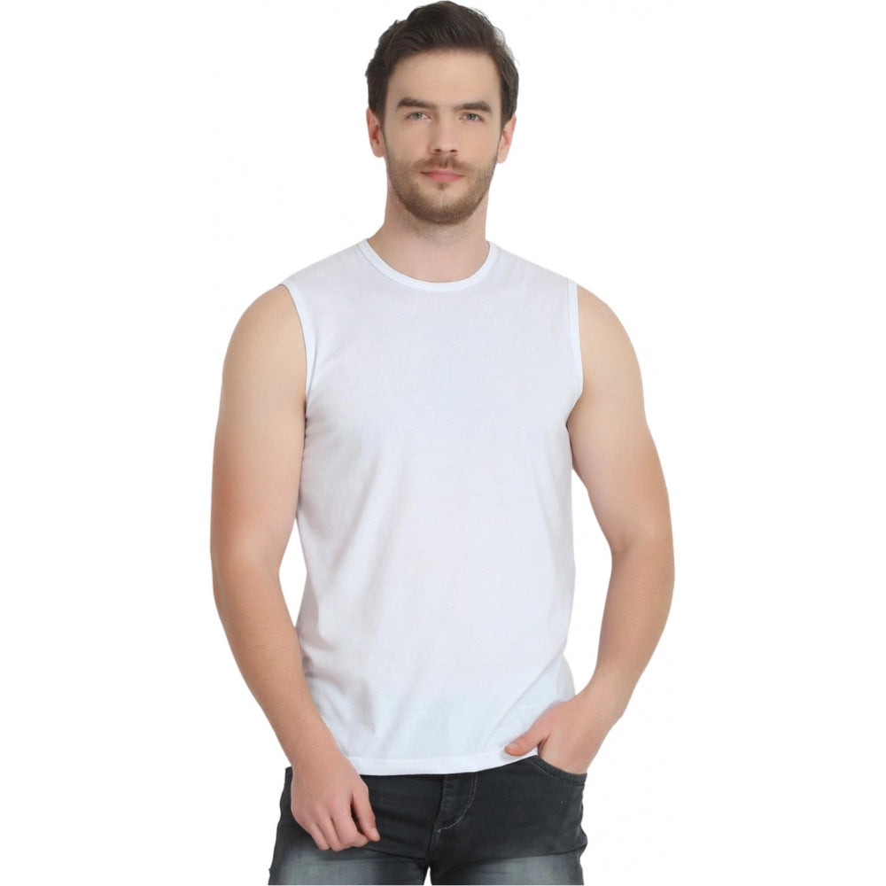 Generic Men's Casual Cotton Blended Solid Sleeveless Vest (White)