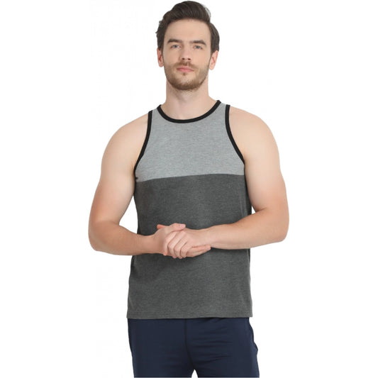 Generic Men's Casual Cotton Blended Colorblock Sleeveless Vest (Grey)