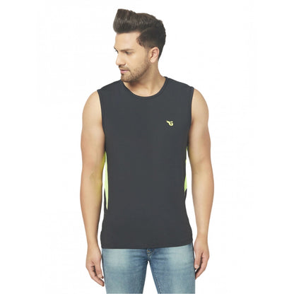 Generic Men's Casual Polyester Printed Sleeveless Vest (Black)