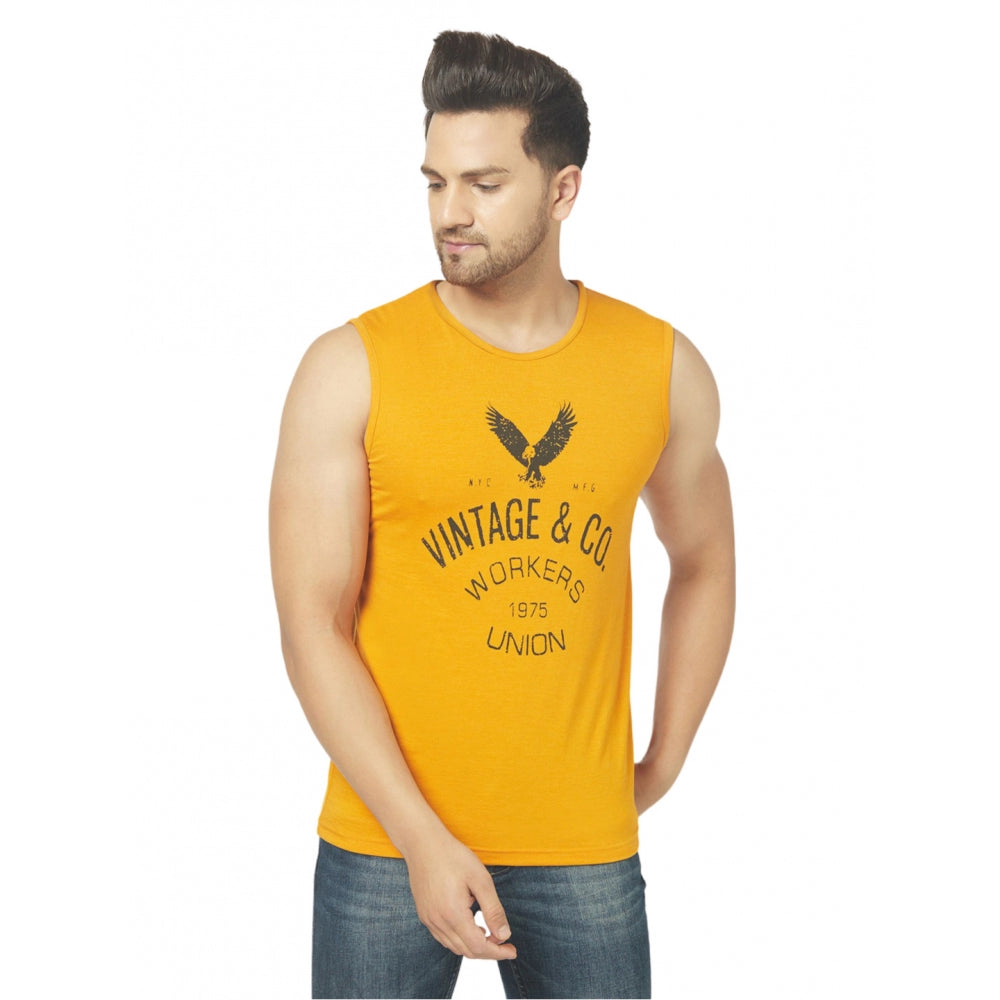 Generic Men's Casual Cotton Blended Printed Sleeveless Vest (Yellow)