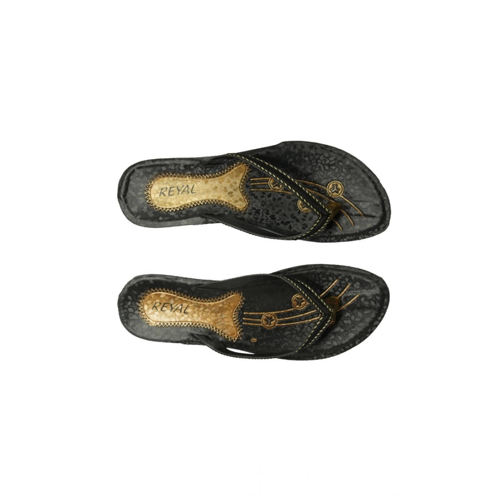 Generic Women's Polyurethane Printed Slip-on Slipper (Black)