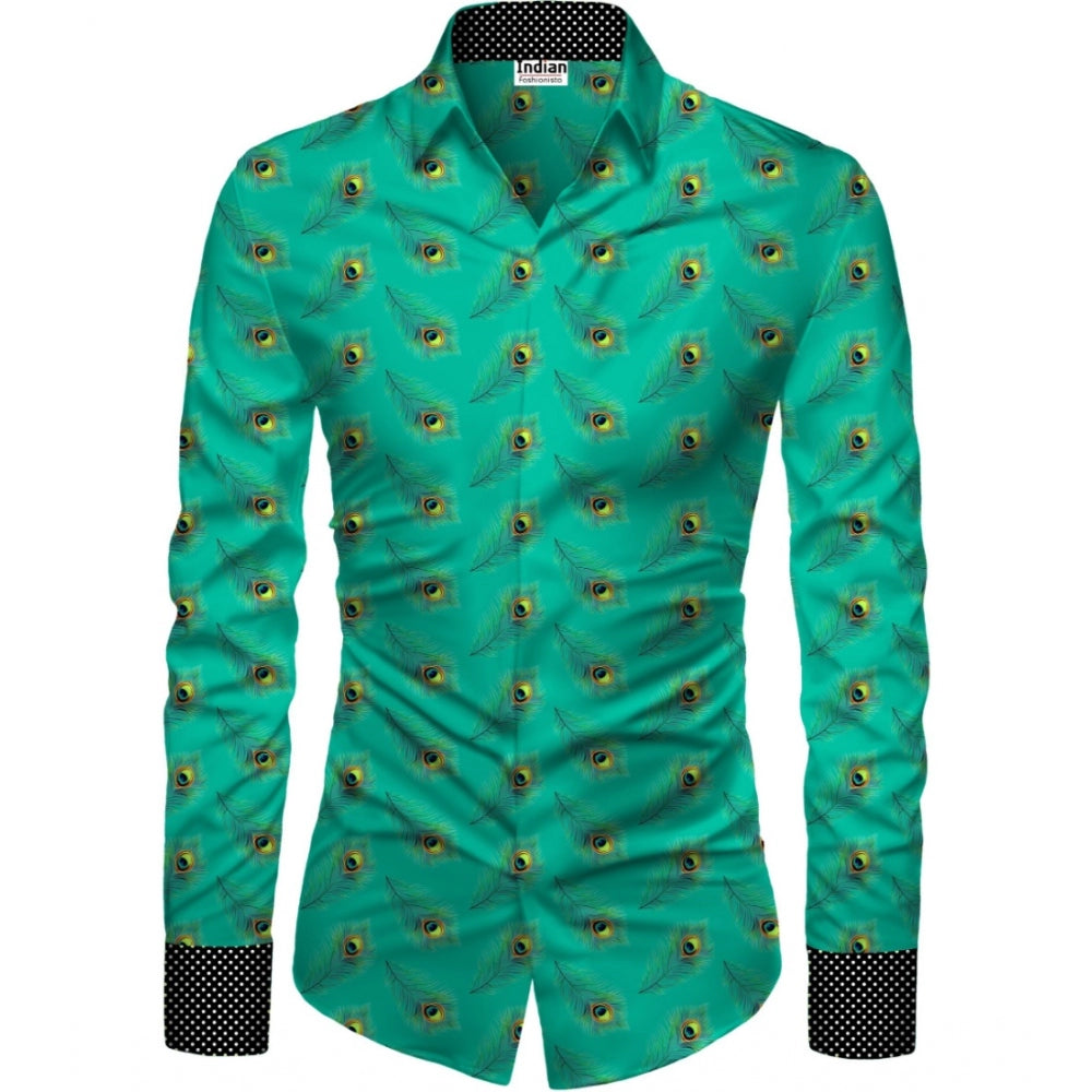 Generic Men's Casual Floral Printed Cotton Blend Unstitched Shirt Fabric 1.6 Mtrs (Green)