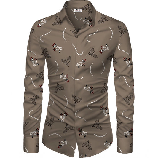 Generic Men's Casual Floral Printed Cotton Blend Unstitched Shirt Fabric 1.6 Mtrs (Brown)