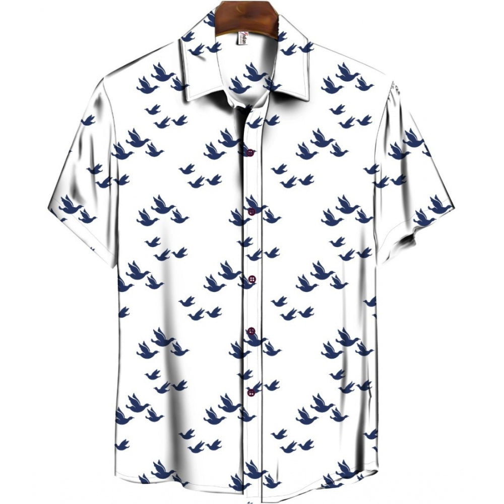 Generic Men's Casual Floral Printed Cotton Blend Unstitched Shirt Fabric 1.6 Mtrs (Blue)