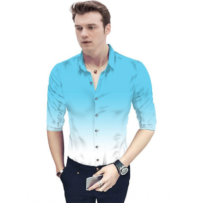 Generic Men's Casual Floral Printed Cotton Blend Unstitched Shirt Fabric 1.6 Mtrs (Light Blue)