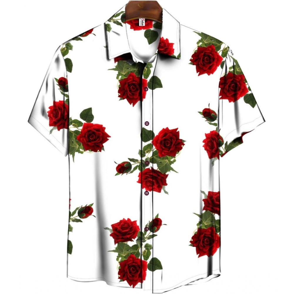 Generic Men's Casual Floral Printed Cotton Blend Unstitched Shirt Fabric 1.6 Mtrs (Red)