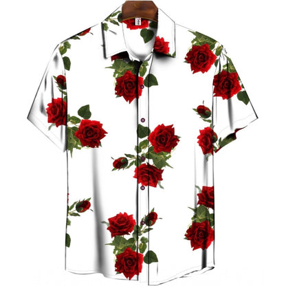 Generic Men's Casual Floral Printed Cotton Blend Unstitched Shirt Fabric 1.6 Mtrs (Red)