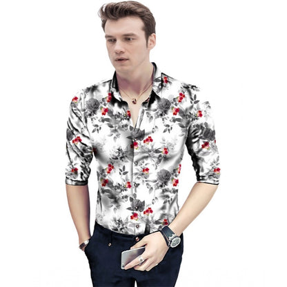 Generic Men's Casual Floral Printed Cotton Blend Unstitched Shirt Fabric 1.6 Mtrs (Red-White)