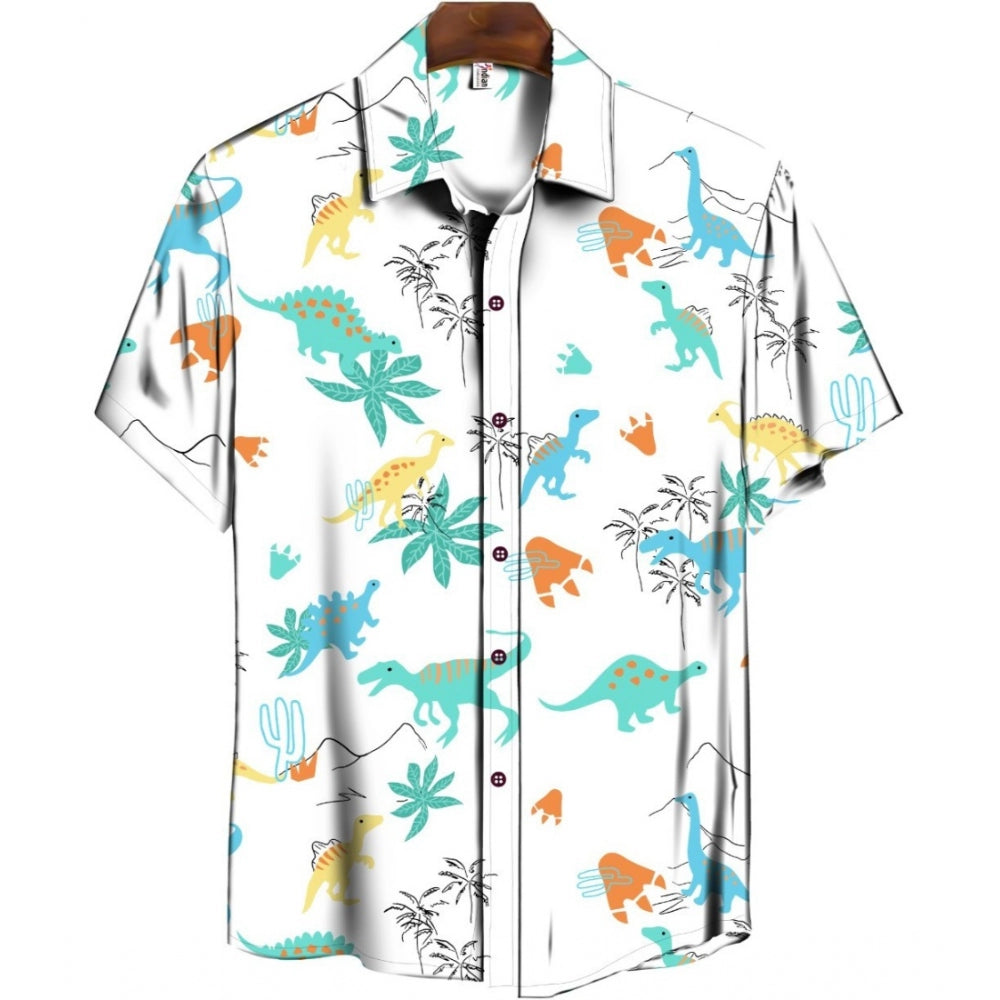 Generic Men's Casual Floral Printed Cotton Blend Unstitched Shirt Fabric 1.6 Mtrs (Sky Blue)