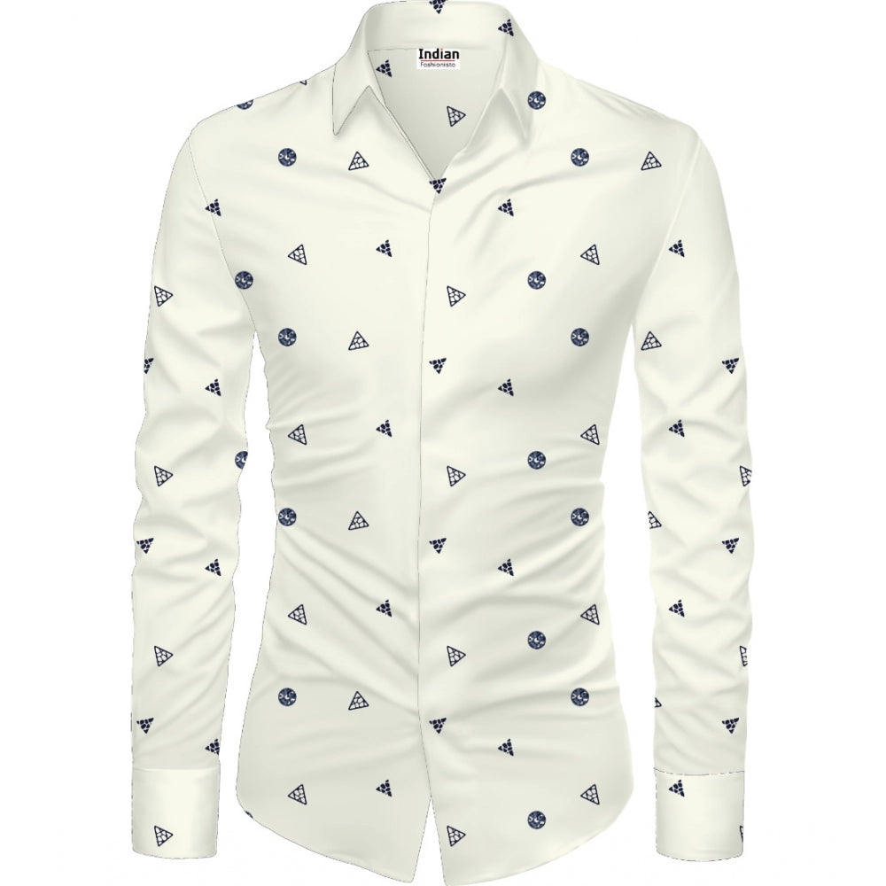 Generic Men's Casual Floral Printed Cotton Blend Unstitched Shirt Fabric 1.6 Mtrs (White)