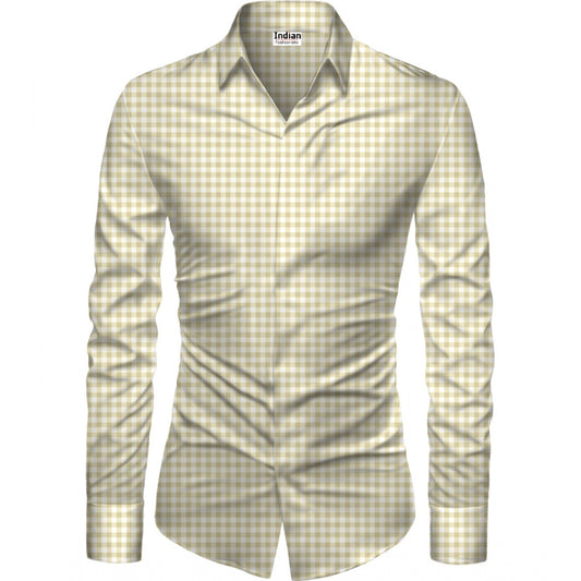 Generic Men's Casual Floral Printed Cotton Blend Unstitched Shirt Fabric 1.6 Mtrs (Beige)