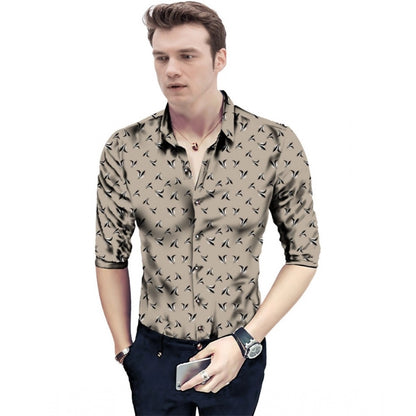 Generic Men's Casual Floral Printed Cotton Blend Unstitched Shirt Fabric 1.6 Mtrs (Brown)