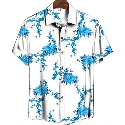 Generic Men's Casual Floral Printed Cotton Blend Unstitched Shirt Fabric 1.6 Mtrs (Sky Blue)