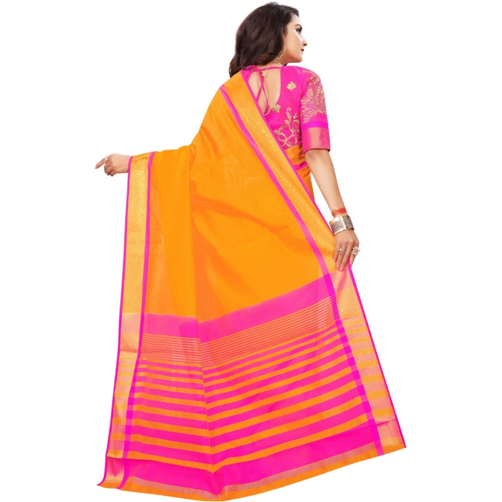 Generic Women's Jacquard Woven Saree With Unstitched Blouse 5.5Mtr (Orange)