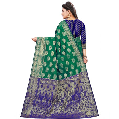 Generic Women's Jacquard Woven Saree With Unstitched Blouse 5.5Mtr (Green)