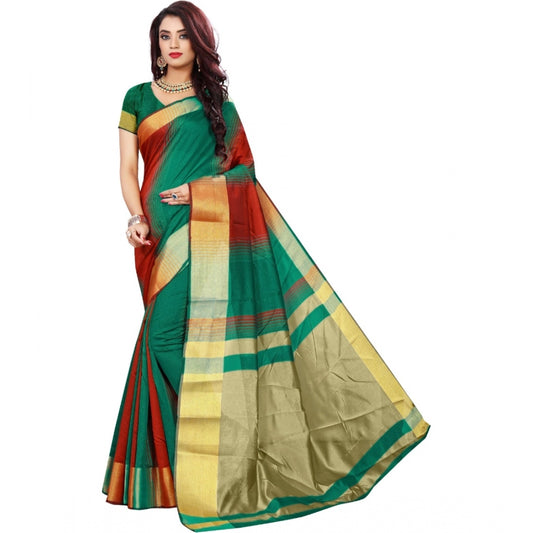 Generic Women's Jacquard Woven Saree With Unstitched Blouse 5.5Mtr (Red-Green)