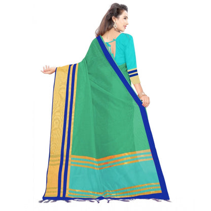 Generic Women's Jacquard Striped Saree With Unstitched Blouse 5.5Mtr (Green)