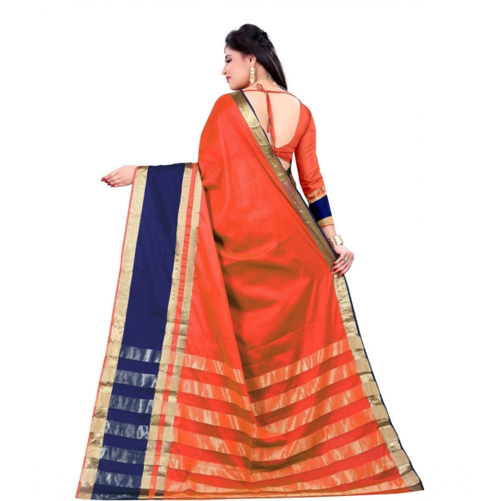 Generic Women's Jacquard Woven Saree With Unstitched Blouse 5.5Mtr (Orange)