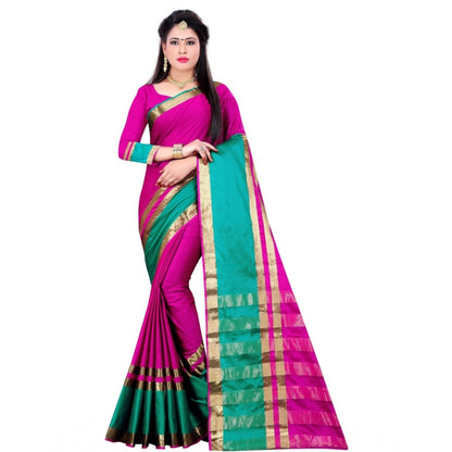 Generic Women's Jacquard Woven Saree With Unstitched Blouse 5.5Mtr (Pink)