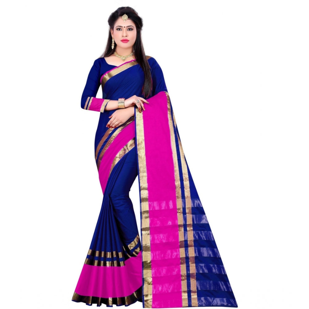 Generic Women's Jacquard Woven Saree With Unstitched Blouse 5.5Mtr (Blue)