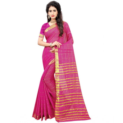 Generic Women's Jacquard Woven Saree With Unstitched Blouse 5.5Mtr (Pink)