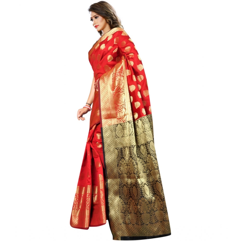 Generic Women's Jacquard Woven Saree With Unstitched Blouse 5.5Mtr (Red)