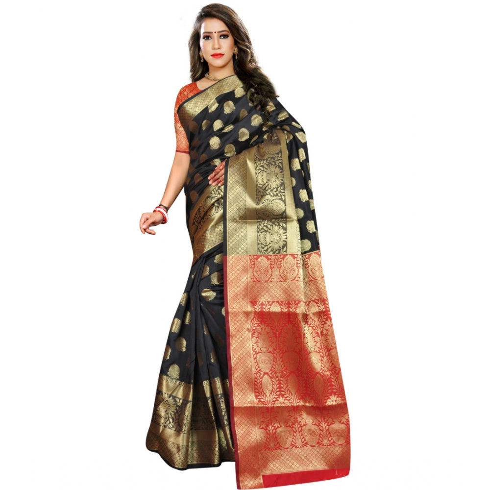 Generic Women's Jacquard Woven Saree With Unstitched Blouse 5.5Mtr (Black)