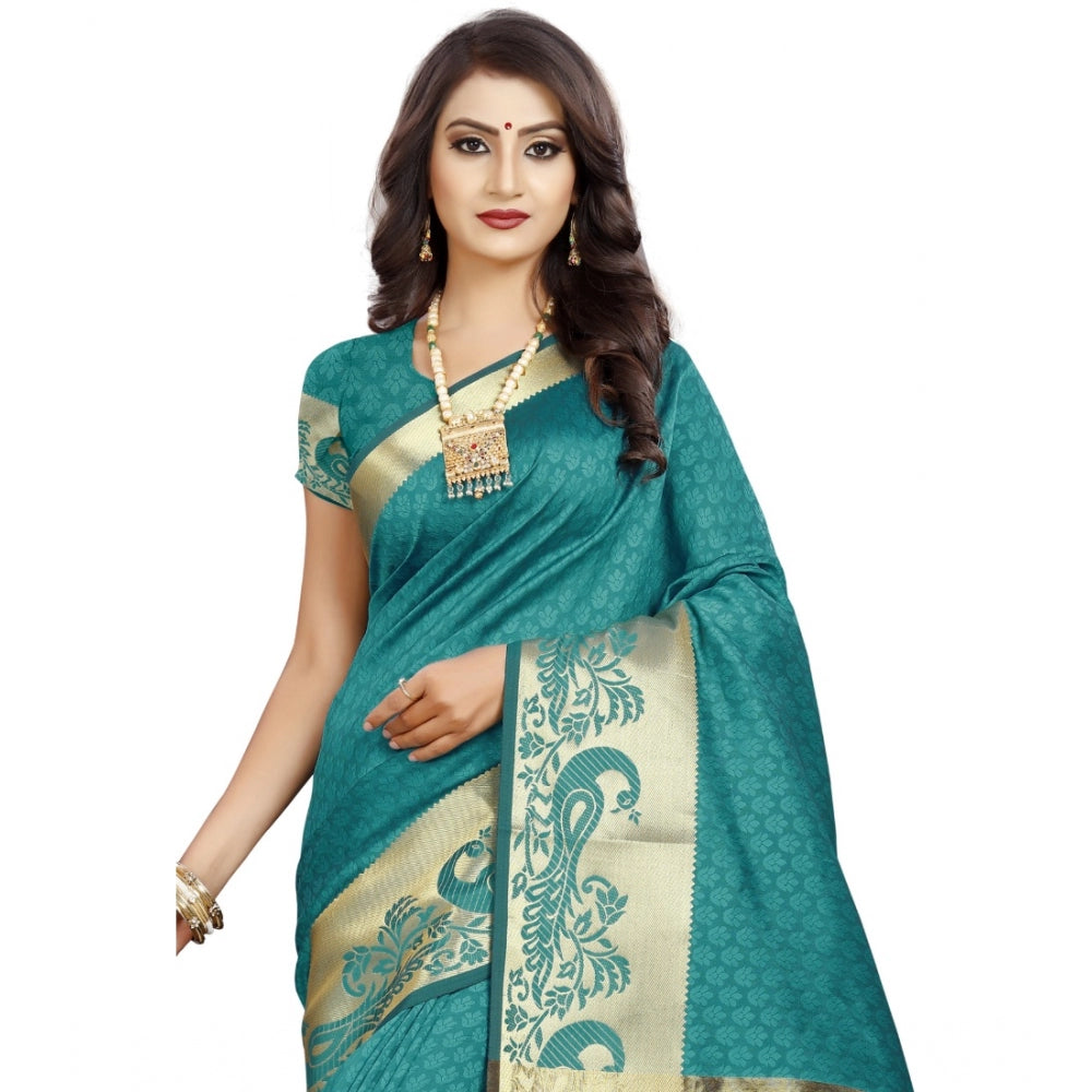 Generic Women's Jacquard Woven Saree With Unstitched Blouse 5.5Mtr (Blue)