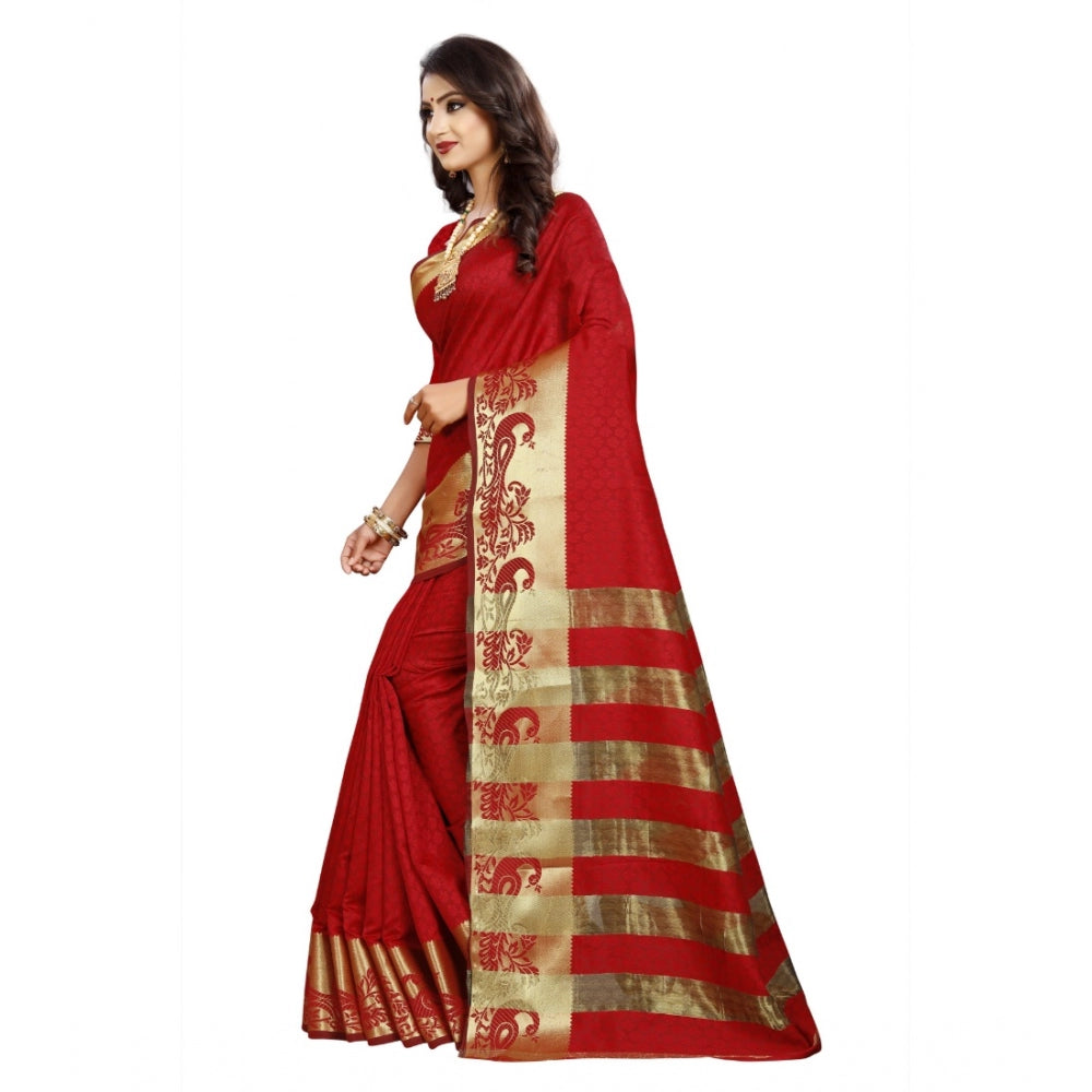 Generic Women's Jacquard Woven Saree With Unstitched Blouse 5.5Mtr (Red)