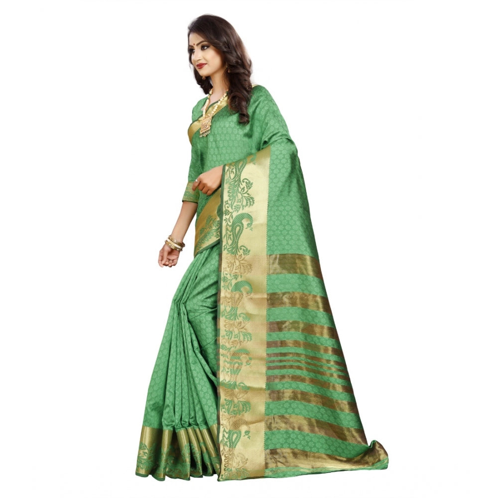 Generic Women's Jacquard Woven Saree With Unstitched Blouse 5.5Mtr (Green)