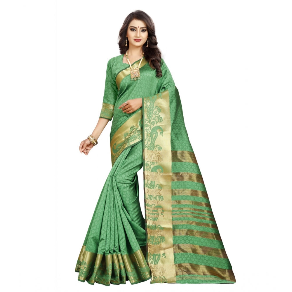 Generic Women's Jacquard Woven Saree With Unstitched Blouse 5.5Mtr (Green)