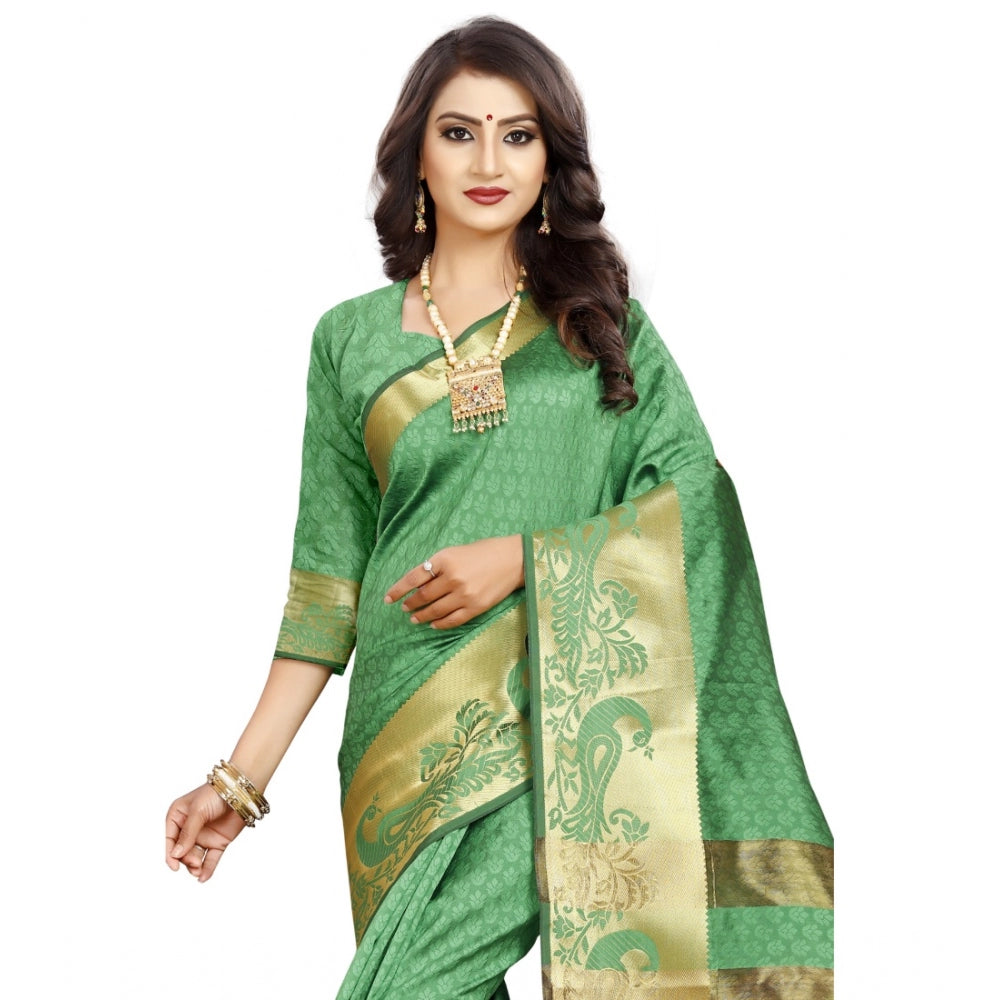 Generic Women's Jacquard Woven Saree With Unstitched Blouse 5.5Mtr (Green)