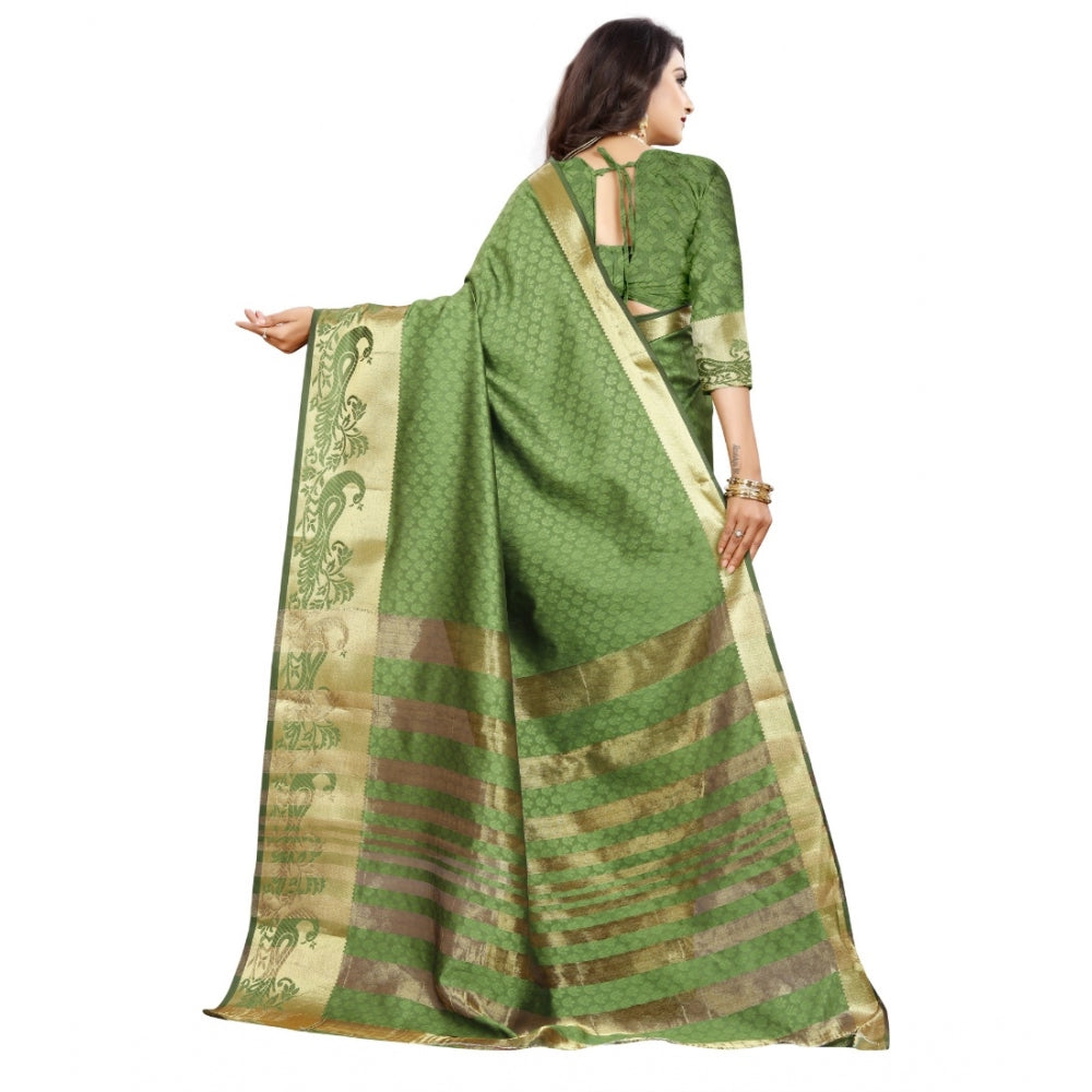 Generic Women's Jacquard Woven Saree With Unstitched Blouse 5.5Mtr (Green)