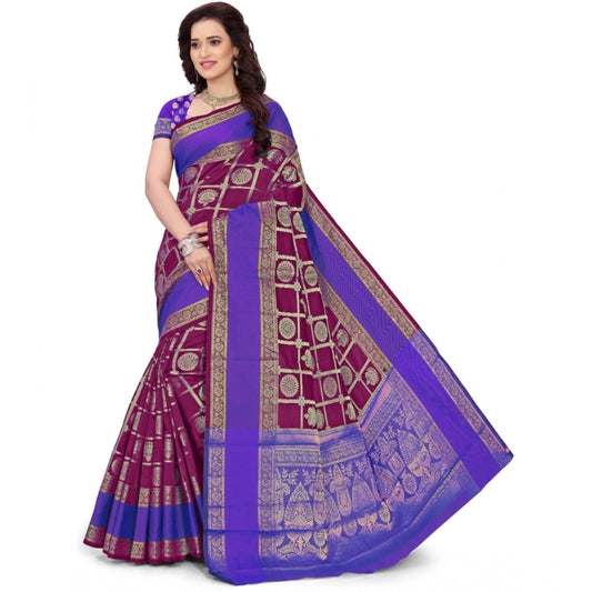 Generic Women's Jacquard Woven Saree With Unstitched Blouse 5.5Mtr (Purple)