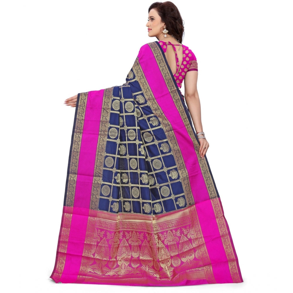 Generic Women's Jacquard Woven Saree With Unstitched Blouse 5.5Mtr (Blue)