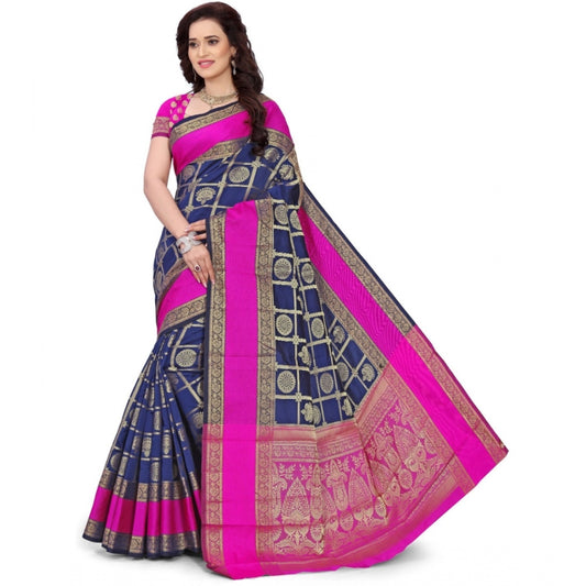 Generic Women's Jacquard Woven Saree With Unstitched Blouse 5.5Mtr (Blue)