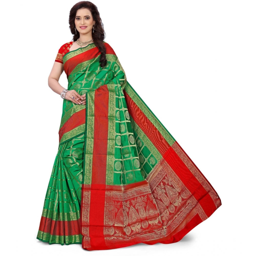 Generic Women's Jacquard Woven Saree With Unstitched Blouse 5.5Mtr (Green)