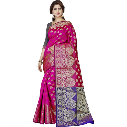 Generic Women's Jacquard Woven Saree With Unstitched Blouse 5.5Mtr (Magenta)