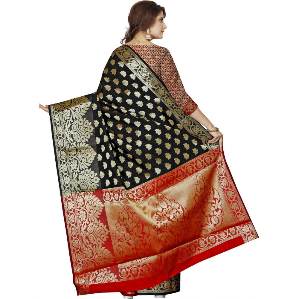 Generic Women's Jacquard Woven Saree With Unstitched Blouse 5.5Mtr (Black)